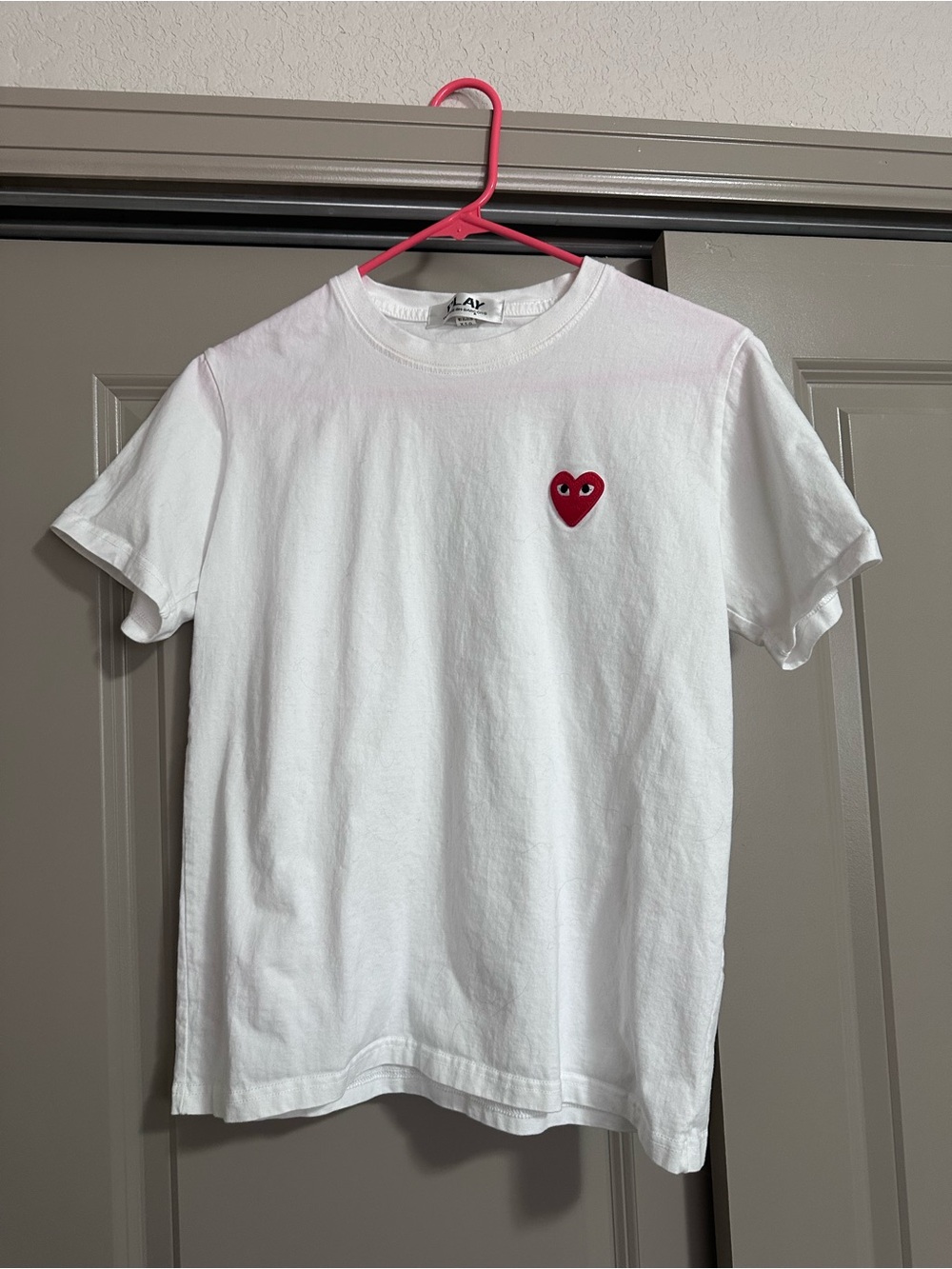 Comme des Garcons White Tee with Red Heart Logo - Women’s